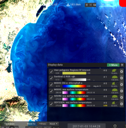Screenshot of SEAScope with a dialog showing the color palettes