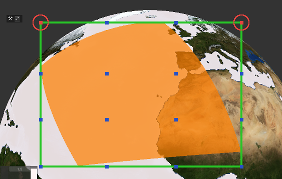 Screenshot for SEAScope with a user polygon whose bounding box in the screen plane has vertices outside the Earth globe